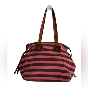 DOONEY & BOURKE Pink and Brown Striped Canvas Shoulder Bag.